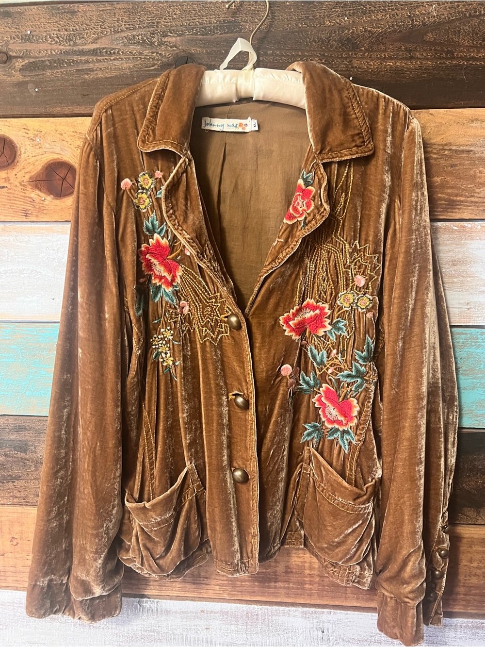 Johnny Was Brown Velvet Embroidered Blazer